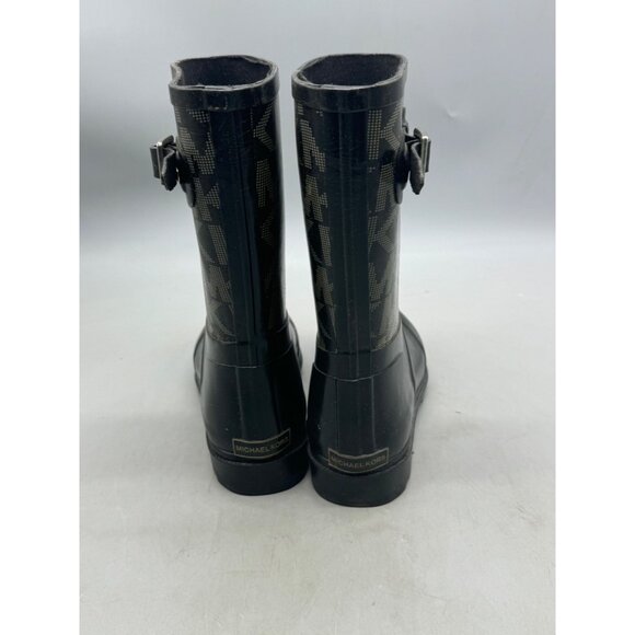 Michael Kors Women's Gold Logo Tall Rain Boots Wellies Black Buckle Boot Size 6 - Picture 5 of 10